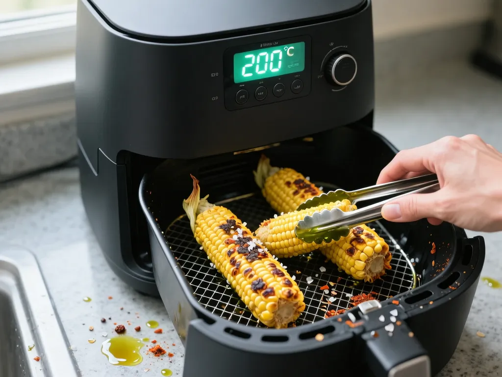 Elote 在空气炸锅中烹饪完成 — 查看精确时间和温度设置