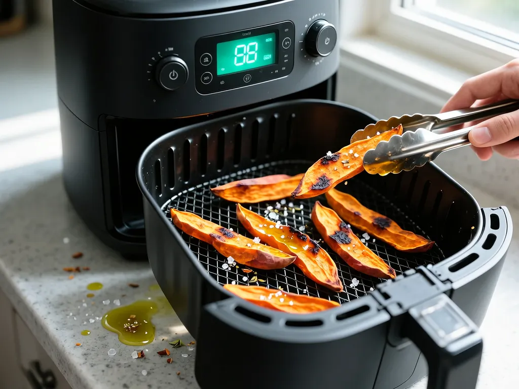 Sweet Potato Fries 在空气炸锅中烹饪完成 — 查看精确时间和温度设置